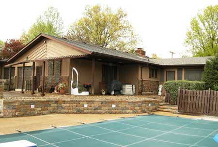 View from the pool stone and brick patio